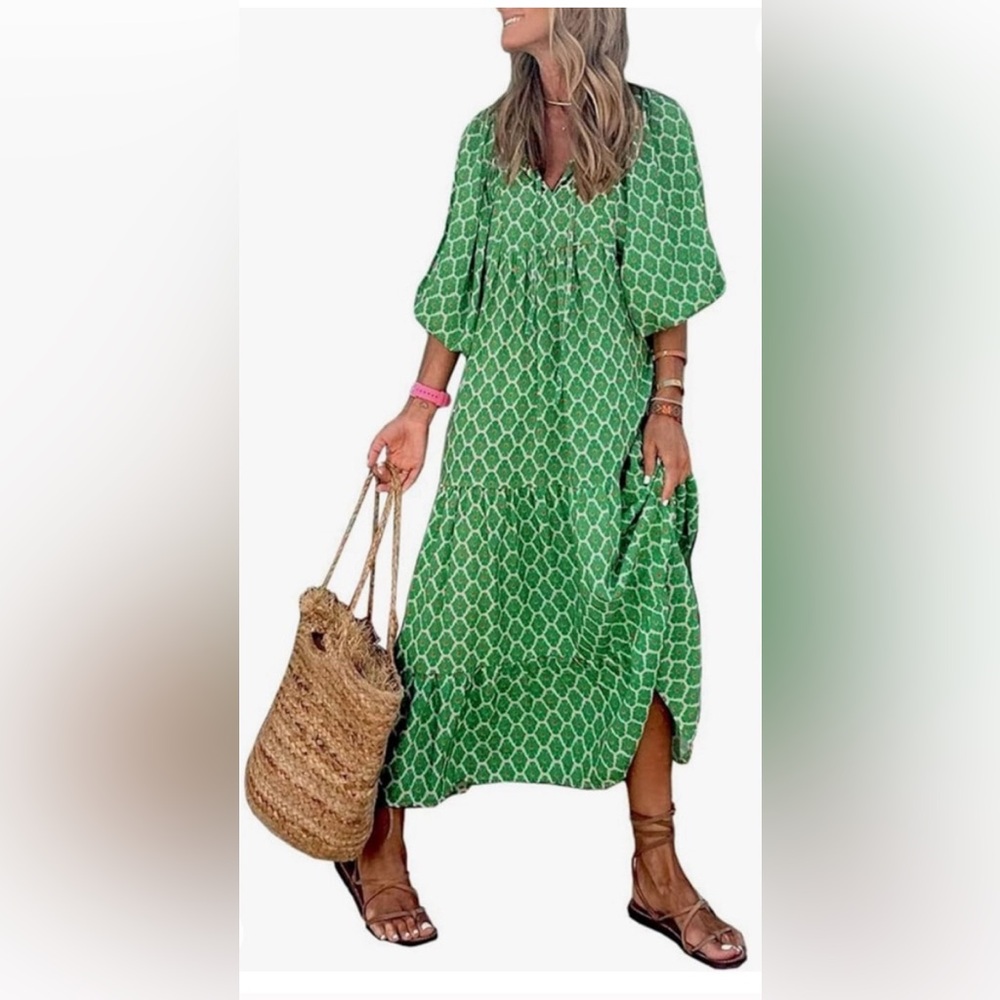 Green flowy bohemian maxi dress